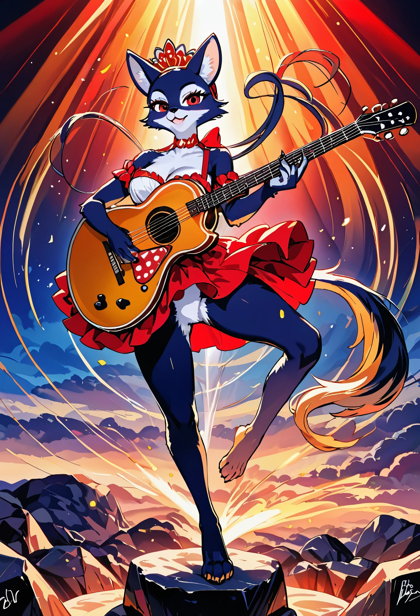 top quality, best quality, High-quality illustrations, masterpiece, super high resolution, detailed background, Rock Band Concerts, Musical instrument performance, Stage Performance, hot air, absurdres(highly detailed beautiful face and eyes)perfect anatomy, expression, good lighting, cinematic shadow(kemono, furry anthro),