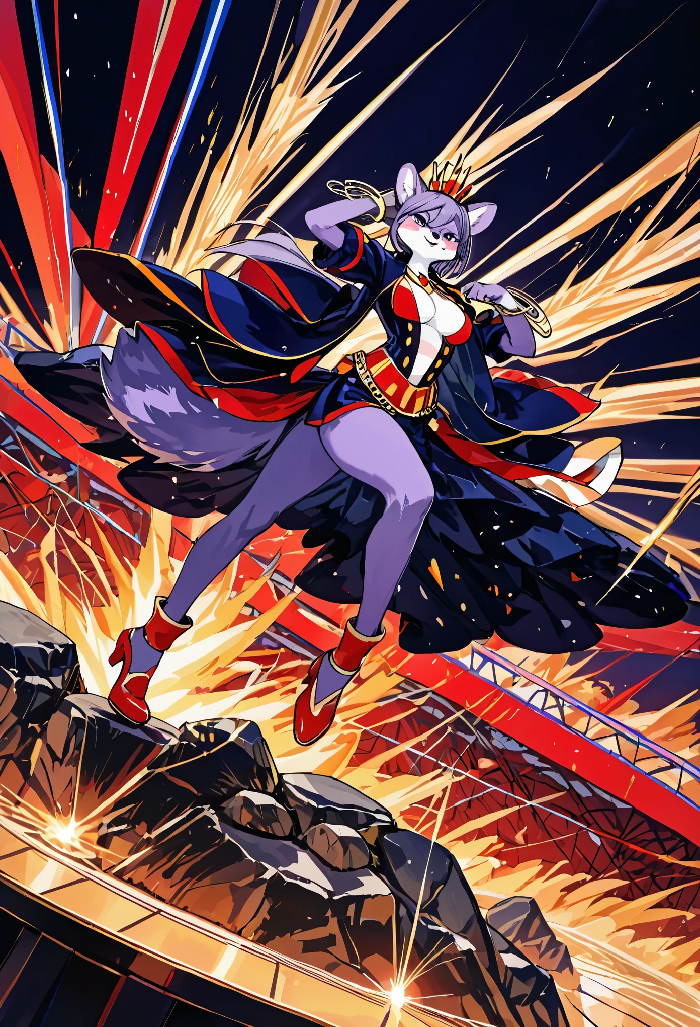 top quality, best quality, High-quality illustrations, masterpiece, super high resolution, detailed background, Rock Band Concerts, Musical instrument performance, Stage Performance, hot air, absurdres(highly detailed beautiful face and eyes)perfect anatomy, expression, good lighting, cinematic shadow(kemono, furry anthro),