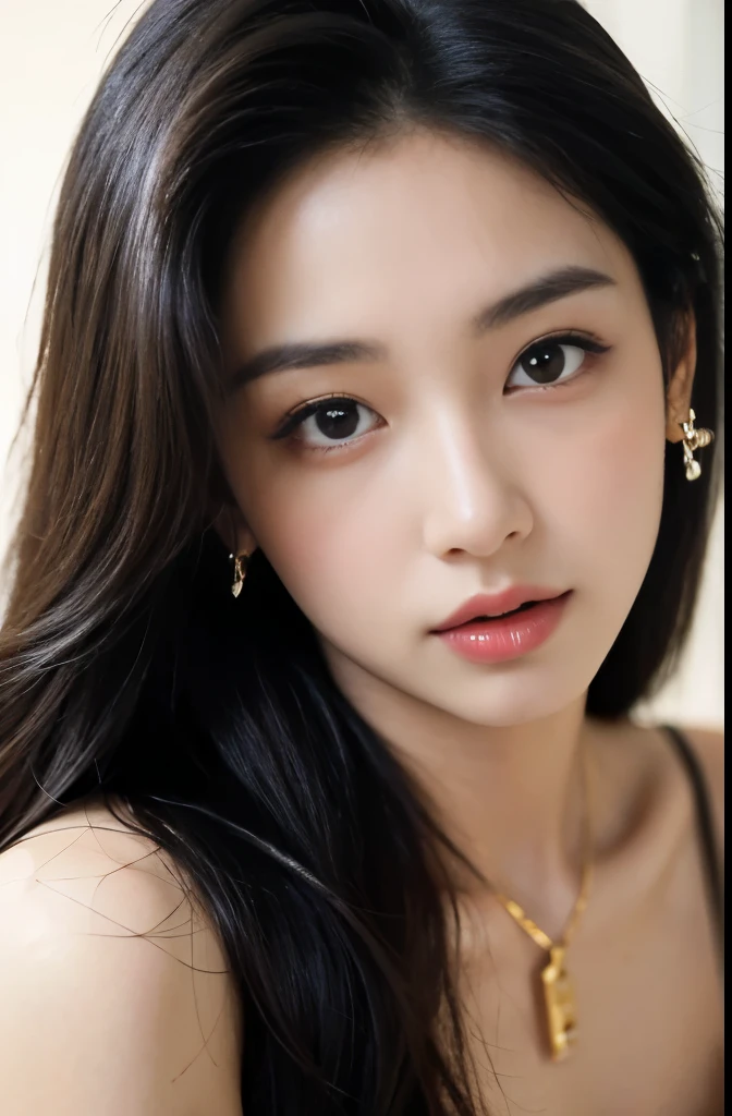 (masterpiece:1.3), (8 thousand, realistic, RAW photos, best quality: 1.4), (1 woman),(very sexy), (Beautiful makeover), (유난히 아름다운 realistic 얼굴), (Build a beautiful body) , (beautiful face), (beautiful face),  (long eyelashes),  (double eyelid), (realistic face), (black hair. parted, long hair:1.3), (아름다운 parted스타일), (realistic eyes), (really beautiful and delicate eyes), (beautiful and big breasts),(realistic skin), (beautiful skin), (absurd), (attractive), (ultra high resolution), (extremely realistic), (very detailed), (golden ratio),   (necklace),  (earring), (So beautiful and sexy)