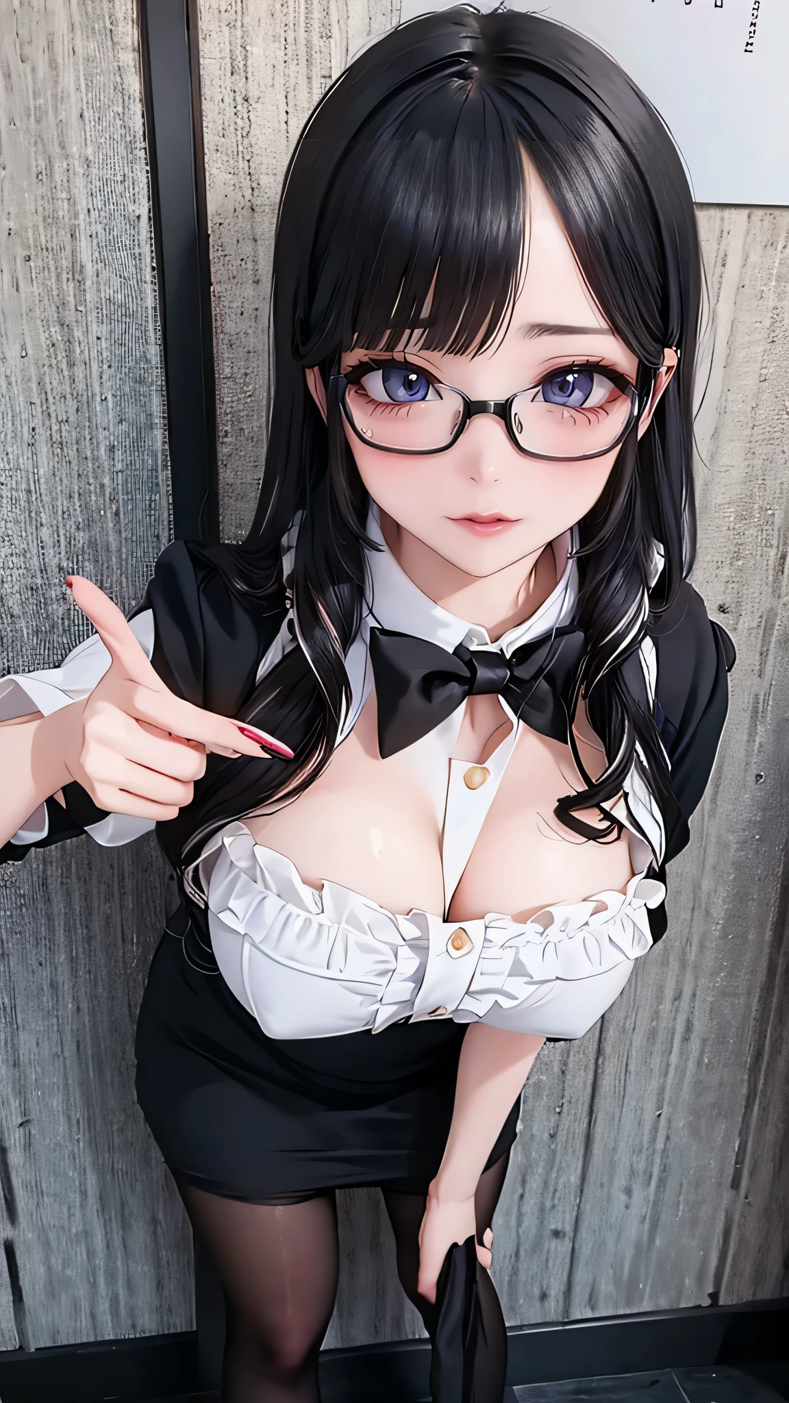 1woman,random office lady fashion,(Thin type),(large breasts),(random sexy pose),(random hairstyle),(Highest image quality,(8K), Ultra-realistic, Best Quality, High quality, High Definition, high quality texture, high detailing, Beautiful detailed, fine detailed, extremely details CG, Detailed texture, realistic representation of face, masterpiece, presence),(wearing glasses:1.2),black pantyhose