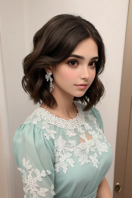 ((melhor qualidade)), ((Obra de arte)), (detalhado), ( vestido branco, cabelo curto), rosto perfeito