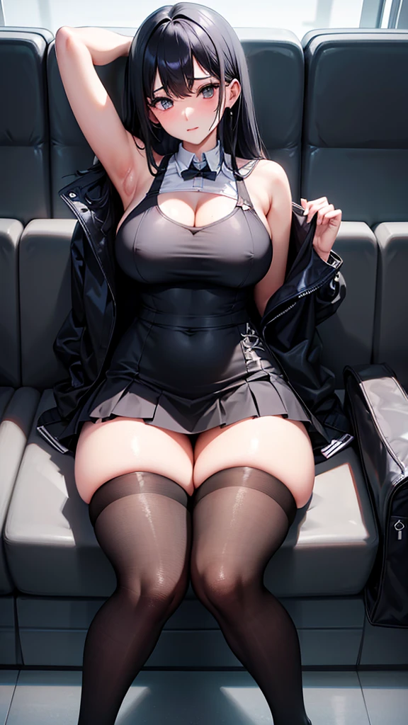 The best super busty、high school girl、Black Hair、Cleavage、mini skirt、Thighs、high resolution、Ultra HD、Knee socks、Absolute area、train、seat、Armpit