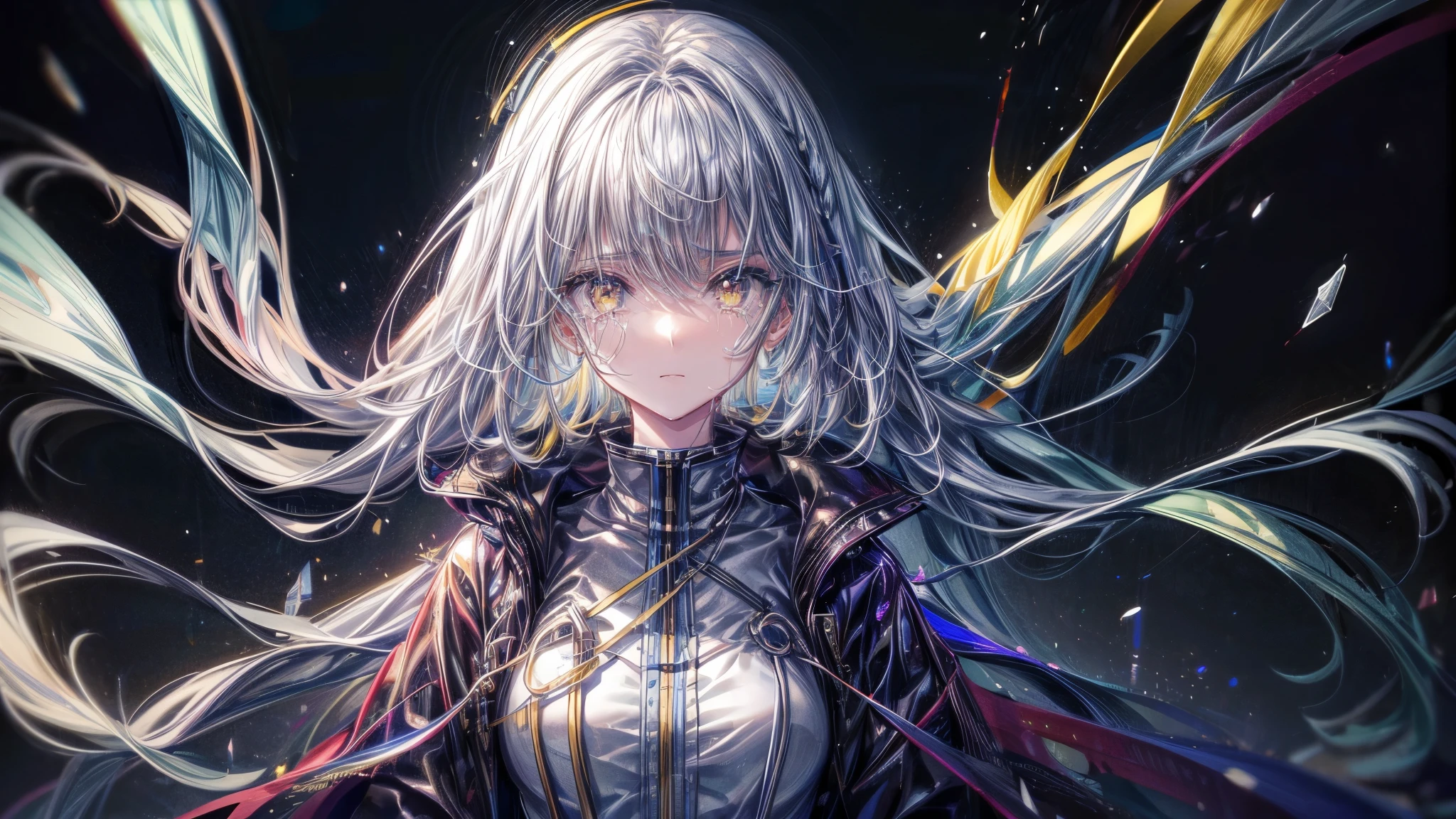 1 girl in、Eyes swaying anxiously、Tears、Eyelids lowered、Yellow hair、Medium Hair、Yellow eyes、