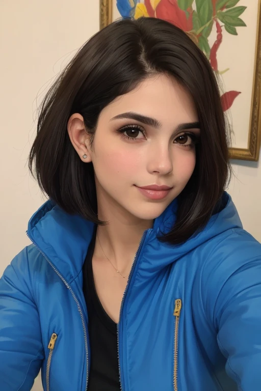 ((melhor qualidade)), ((Obra de arte)), (detalhado), ( garoto usando jaqueta azul-escuro, cabelo curto) rosto perfeito