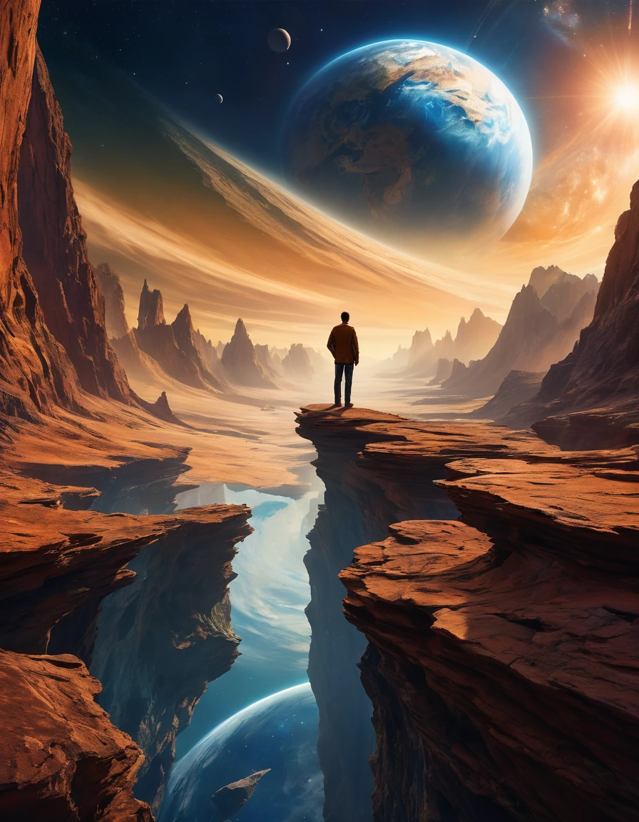 un homme debout sur une surface rocheuse regardant les planètes, art de science-fictionwork, Fond d&#39;écran fantastique de science-fiction, science-fiction spatiale, art de science-fictionwork, Espace fantastique, art de science-fictionwork, art de science-fiction, fond d&#39;amazing screen, art de science-fiction, art de science-fiction, galaxy science-fiction spatiale, Digital science fiction art, art fantastique de science-fiction épique, art de science-fiction