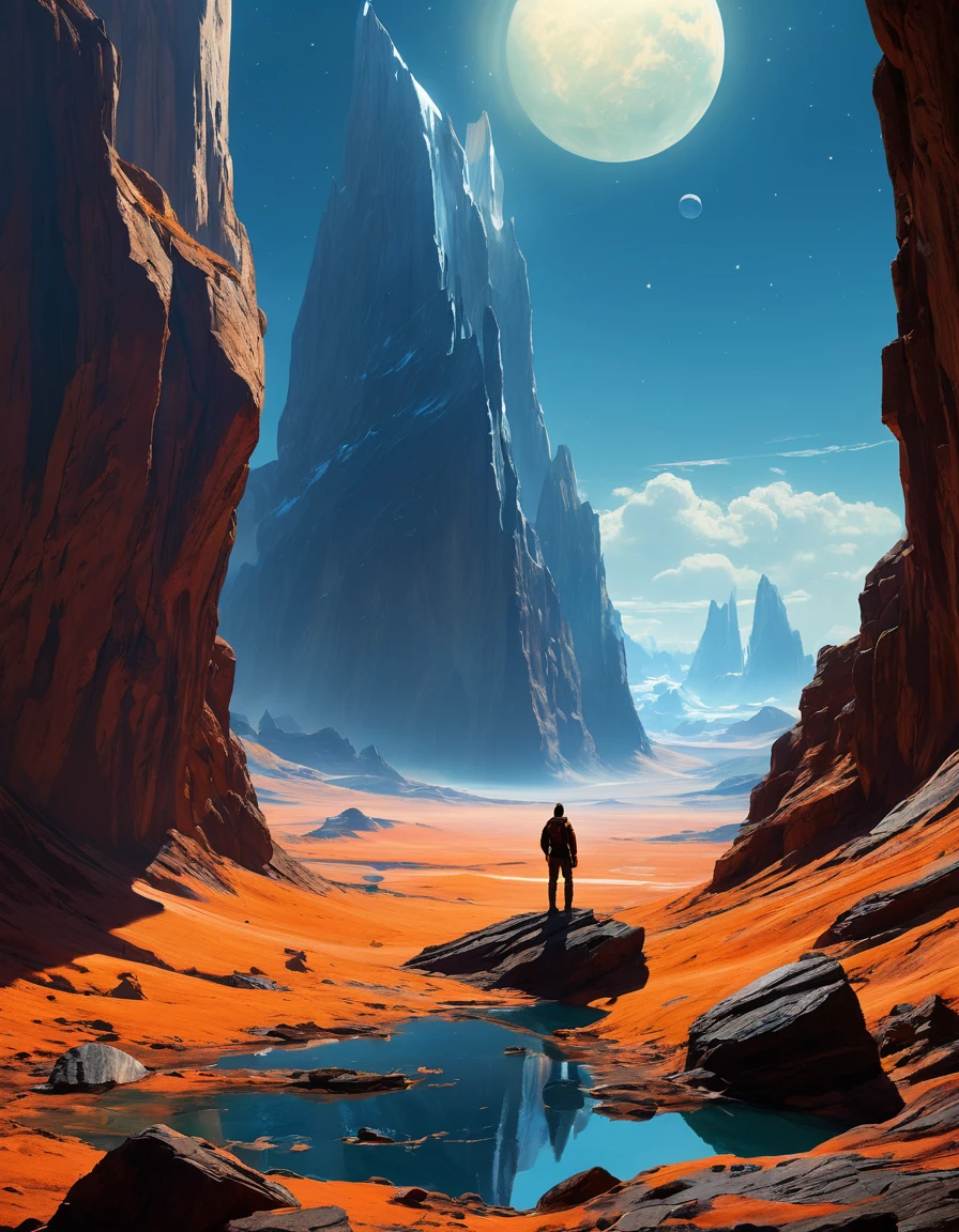 un homme debout sur une surface rocheuse regardant les planètes, concept art inspiré par Christopher Balaskas, trend on the CG company, art spatial, art de science-fictionwork, Fond d'écran fantastique de science-fiction, science-fiction spatiale, art de science-fictionwork, Espace fantastique, art de science-fictionwork, art de science-fiction, fond d'amazing screen, art de science-fiction, art de science-fiction