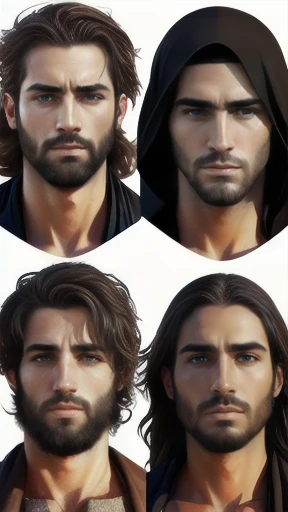 a group of 5 men Judaean, detailed facial features, beautiful eyes, expressive poses, cinematic lighting, dramatic shadows, vibrant colors, digital painting, photorealistic, masterpiece