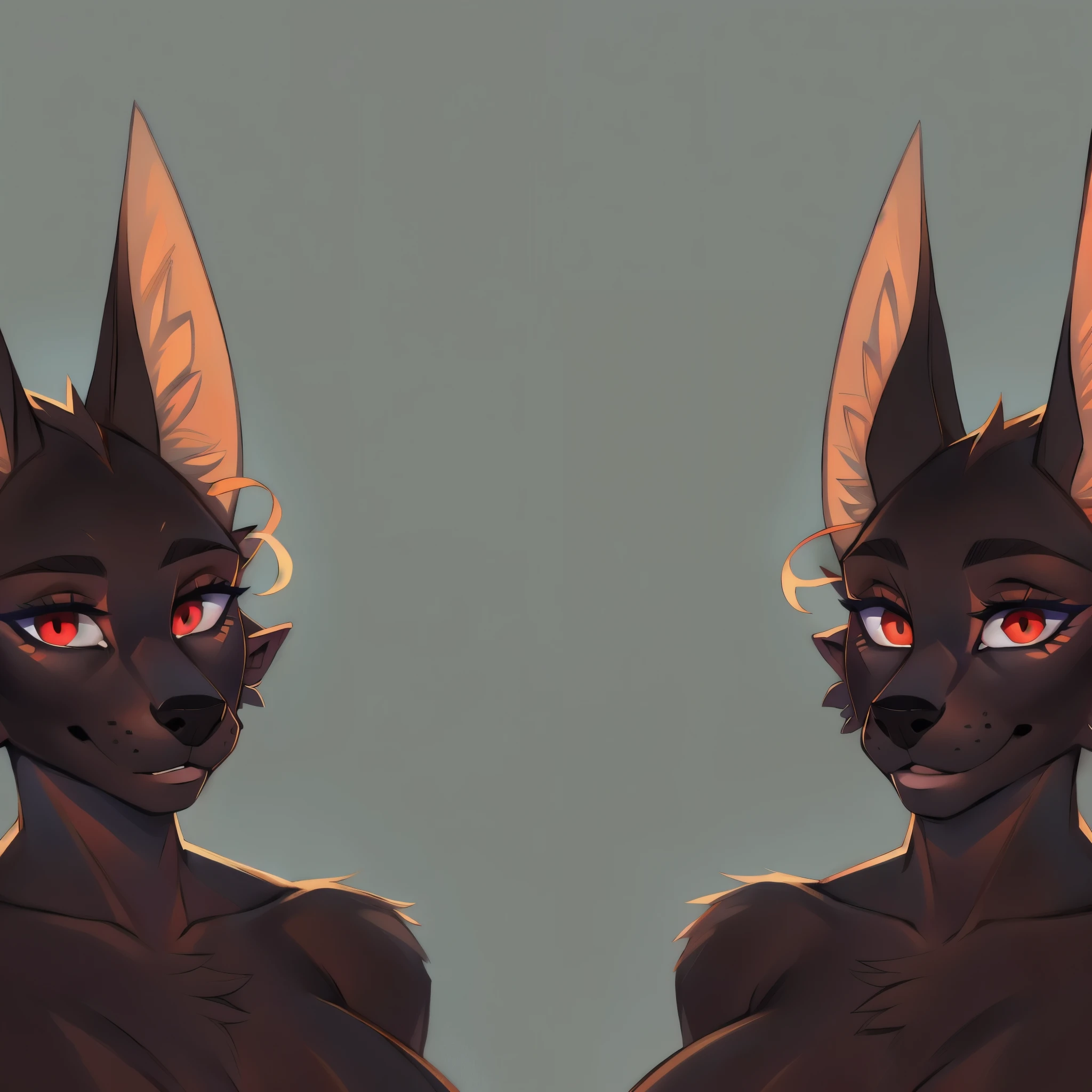 two different views of a woman with a very big breast, with pointy ears, long pointy ears, commission for high res, pointed ears, pale pointed ears, pointy ears, anthro portrait, fully red eyes, slightly - pointed ears, very detailed faces, furaffinity commission, fursona furry art commission