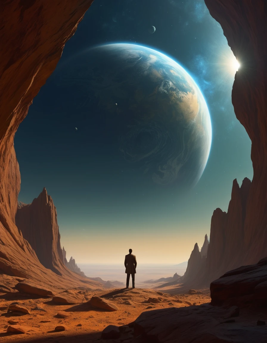 un homme debout sur une surface rocheuse regardant les planètes, art de science-fictionwork, Fond d'écran fantastique de science-fiction, science-fiction spatiale, art de science-fictionwork, Espace fantastique, art de science-fictionwork, art de science-fiction, fond d'amazing screen, art de science-fiction, art de science-fiction, galaxy science-fiction spatiale, Digital science fiction art, art fantastique de science-fiction épique, art de science-fiction