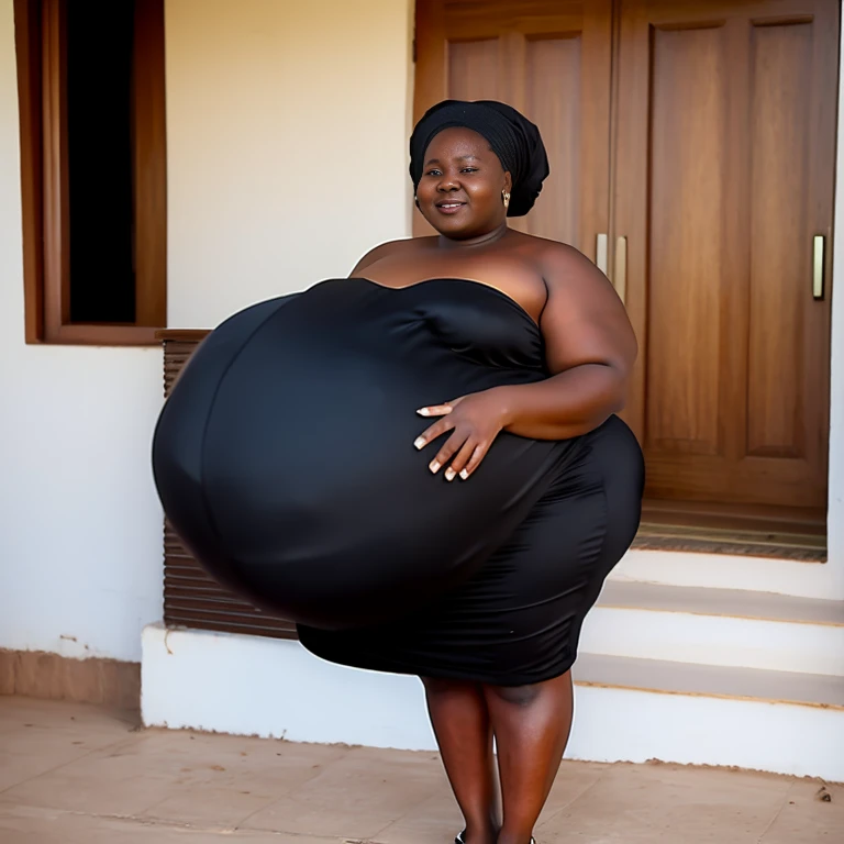 Extremely Hyperpregnant Zambian woman with huge belly wearing a dress