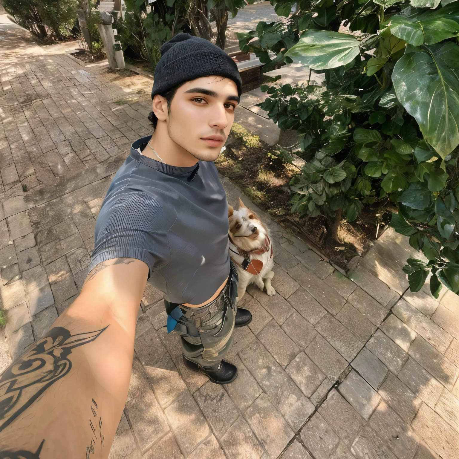 araffes tomando una selfie de un hombre con una jirafa, por Alexis Grimou, con perros, taken in the early 2020s, imagen de muy muy baja calidad, con su perrito hiperactivo, placas federicas, enes dirig, inspired by Antônio Parreiras, diego dayer, ariana marca, miguel iglesias