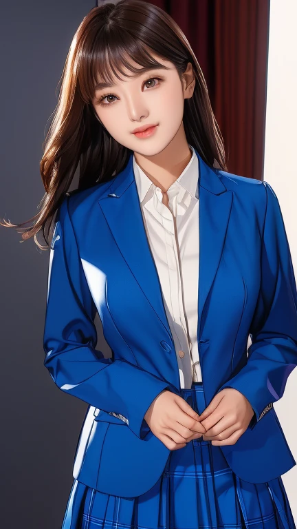 Photo shoot by a professional photographer, UHD, accurate, anatomically correct, masterpiece, textured skin, high details, high quality, 8k、Arab Asian woman in blue jacket and skirt poses for a photo, Girl in suit, Wearing a business suitいる, Girl in suit, korean female fashion model, Wearing a business suitいる, Gorgeous Young Korean Woman, Wearing a business suit, Beautiful young Korean woman, South Korean actress, Fan Se-, Portraits of Korean female idols