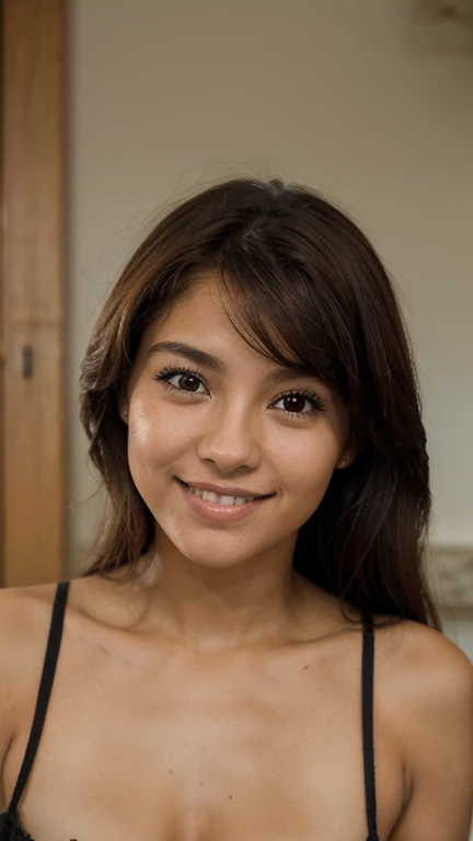 A girl in full dress looking in camera and smiling