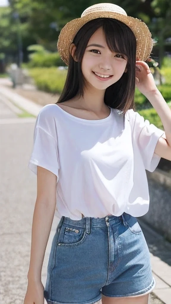 Japanese、18-year-old、Very slim、((Smiling))、Summer clothing