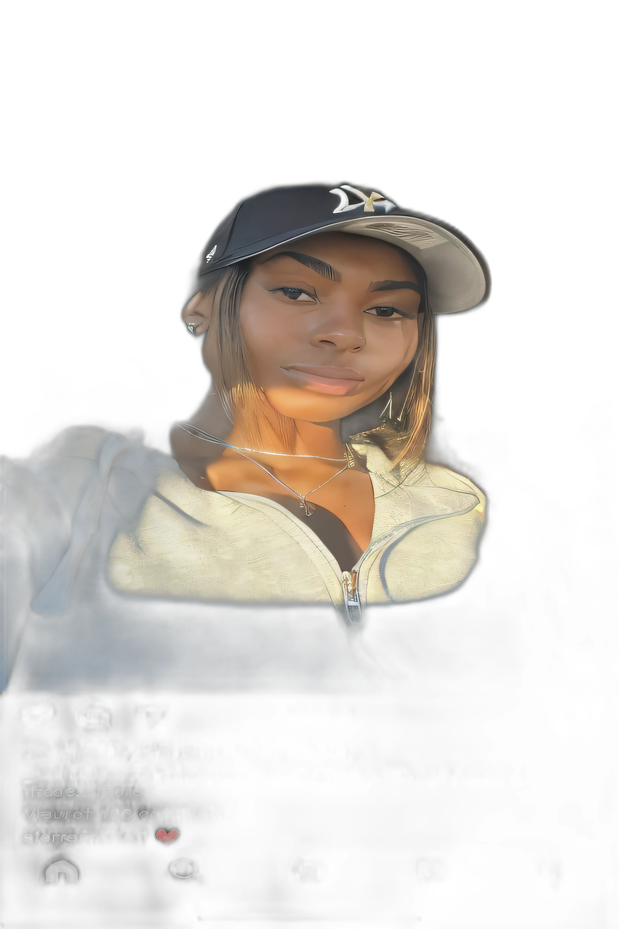 araffe instagraming of a woman in a car with a baseball cap, taken in the early 2020s, without makeup, wearing a fisher 🧥, violet myers, eating garlic bread, wears a egyptian ankh necklace, she has olive brown skin, sitting in her car, ashy, wears a light grey crown, madison beer