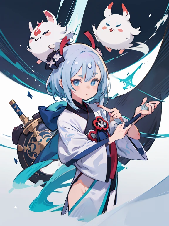Anime girl wearing a blue and white dress holding a blue ball, Onmyoji, Onmyoji detailed art, Onmyoji portrait, White-haired God, keqing from Genshin Impact impact, Genshin Impact, From Arknights, zhongli from Genshin Impact impact, Haise Jinyao, by Shimo, long, by ヤン・J, Yunling