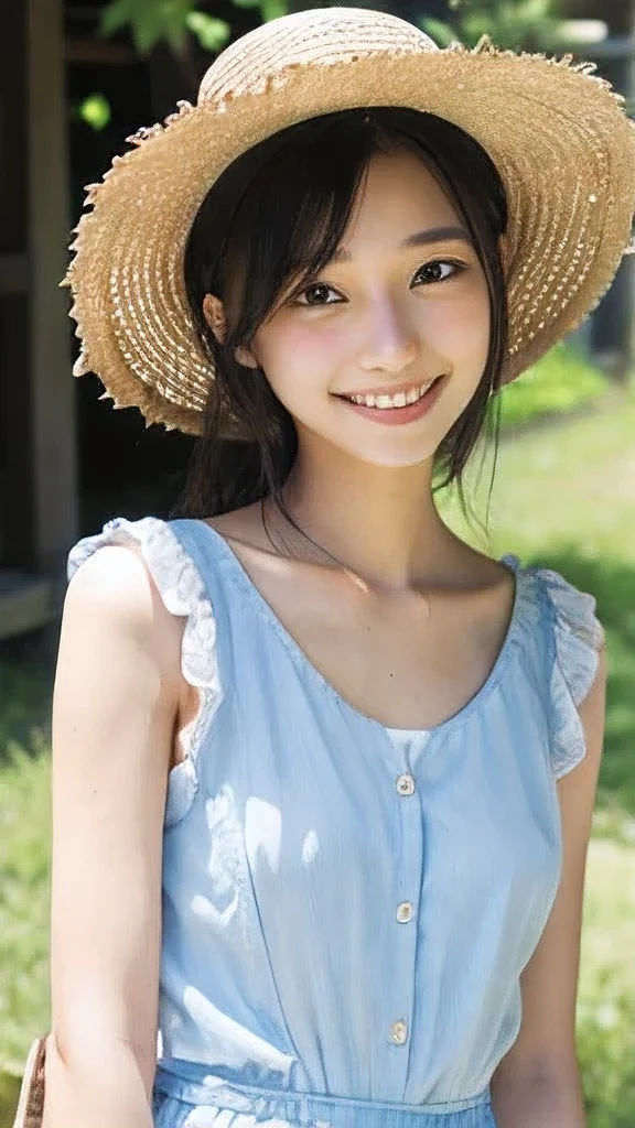 Japanese、18-year-old、Very slim、((Smiling))、Summer clothing