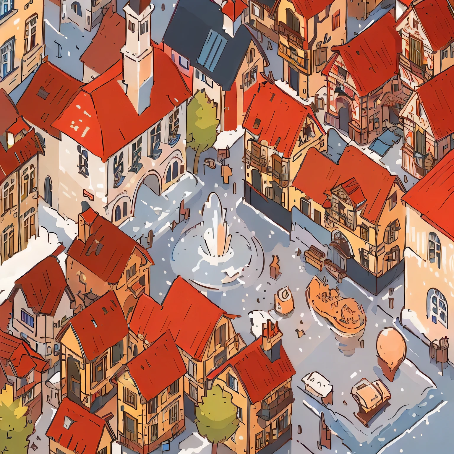 arafed town with a fountain and a horse drawn carriage, medieval town landscape, medieval city background, medieval town, medieval city, town center background, medieval village, isometric 3d fantasy, town background, isometric 3d render, isometric view. game rpg, isometric illustration, isometric game art, renaissance port city background, townscape