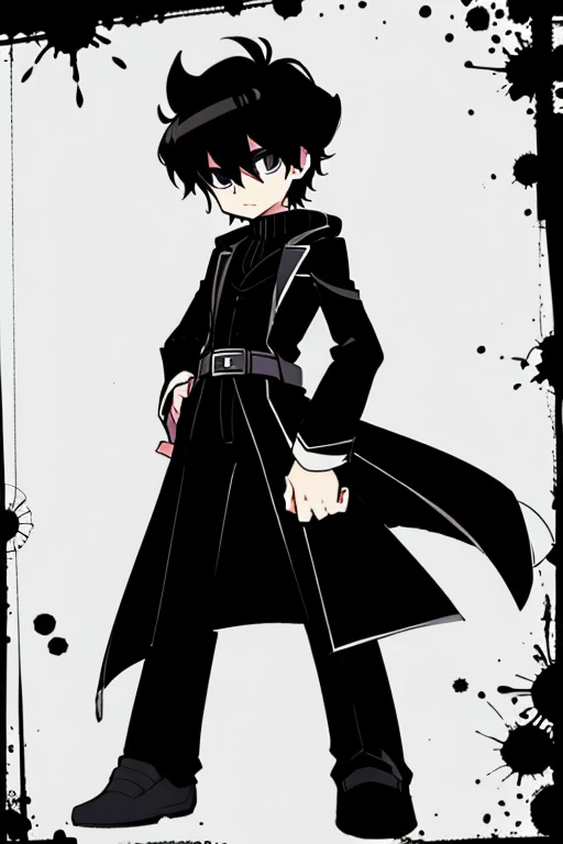 Boy overcoat Black, hair black,full body