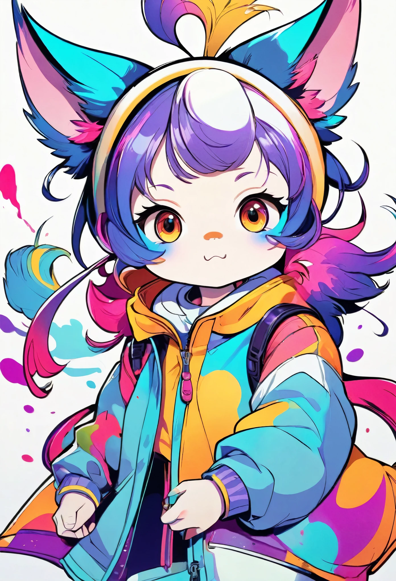 a cartoon character of an anthropomorphized animal, detailed marker outline, 1girl, cute, anime style, dynamic pose, whimsical expression, bright vibrant colors, dynamic lighting, digital painting, masterpiece, (best quality,4k,8k,highres,masterpiece:1.2),ultra-detailed,(realistic,photorealistic,photo-realistic:1.37)