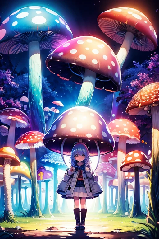 1-mushroom, Luminescence, rainbow-colored, 1-girl, standing