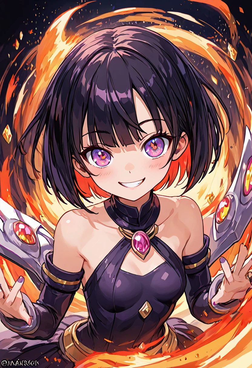 god, girl,8k, legend, small breasts, 10yo, kawaii, cute, thunder, light, black kair, bob cut, mesugaki,