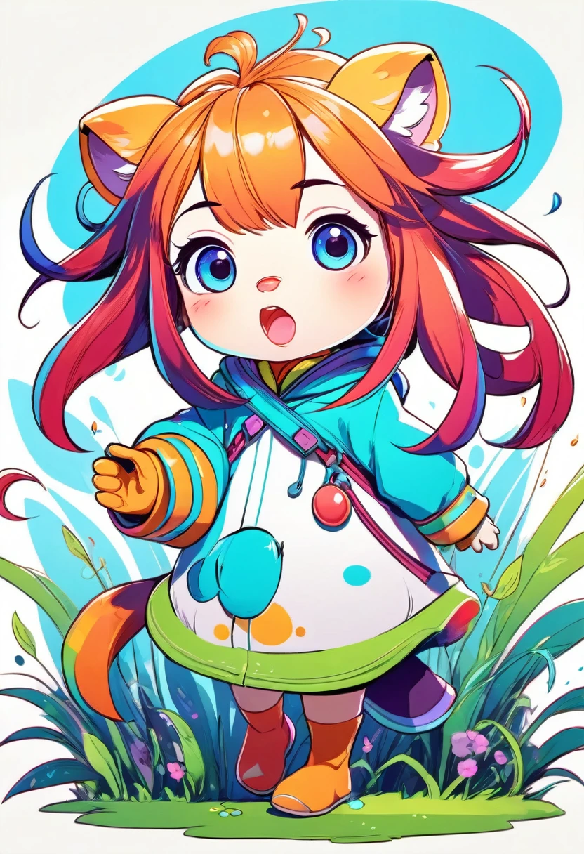 a cartoon character of an anthropomorphized animal, detailed marker outline, 1girl, cute, anime style, dynamic pose, whimsical expression, bright vibrant colors, dynamic lighting, digital painting, masterpiece, (best quality,4k,8k,highres,masterpiece:1.2),ultra-detailed,(realistic,photorealistic,photo-realistic:1.37)