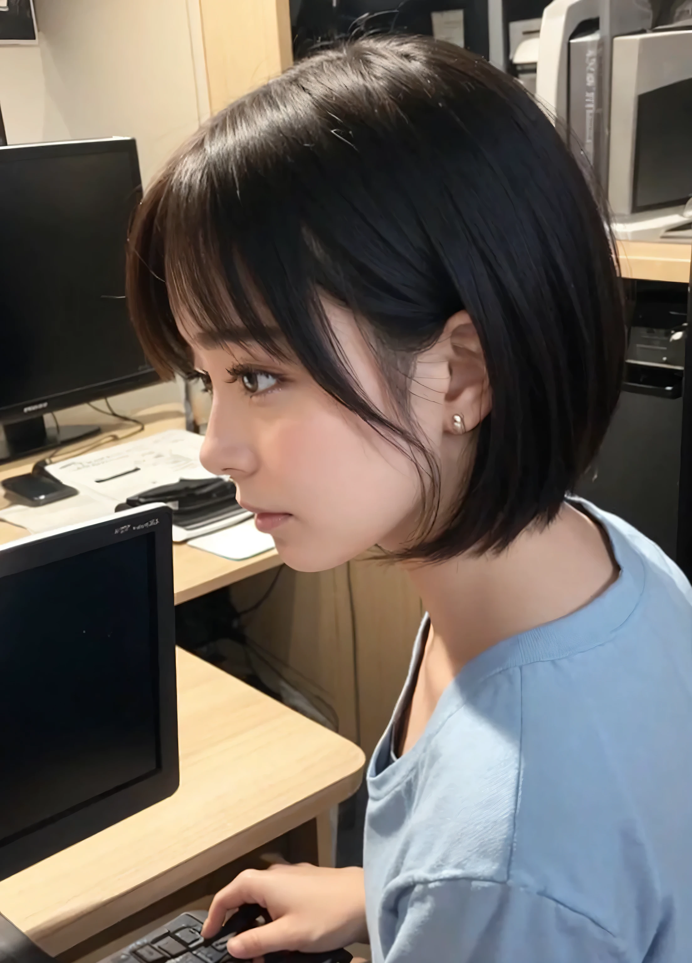 Cute woman、profile、Short Hair