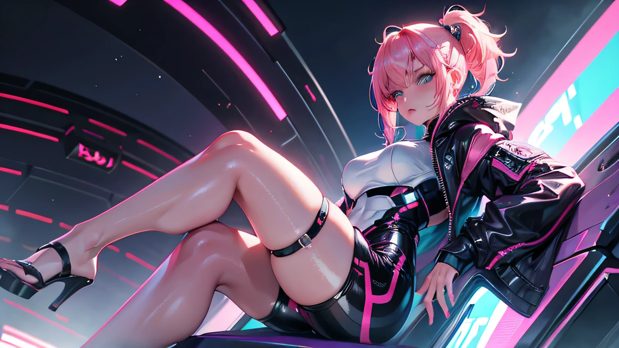 Full body like,Anime girl with pink hair and futuristic outfit of the city, hyper-realistic cyberpunk style, Cyberpunk Anime Girl, Digital Cyberpunk Anime Art, dreamy cyberpunk girl, Anime style. 8K, female cyberpunk anime girl, Digitel Cyberpunk - Animation Art, portrait anime space cadet girl, the cyberpunk girl portrait, beautiful cyberpunk girl face, anime styled 3d, Photorealistic anime girl rendering,(Raw photo:1.2),camel's toe,Hollow-On,sweat leggs,, smooth pink skin, shiny metallic glossy skin, shiny, Spread your legs apart M-shaped legs,Angry look,sullenness,Irritated, all over the body,Full body like,Wearing panties,The shape of the vagina is clear,My crotch is digging in,Clothes are sheer