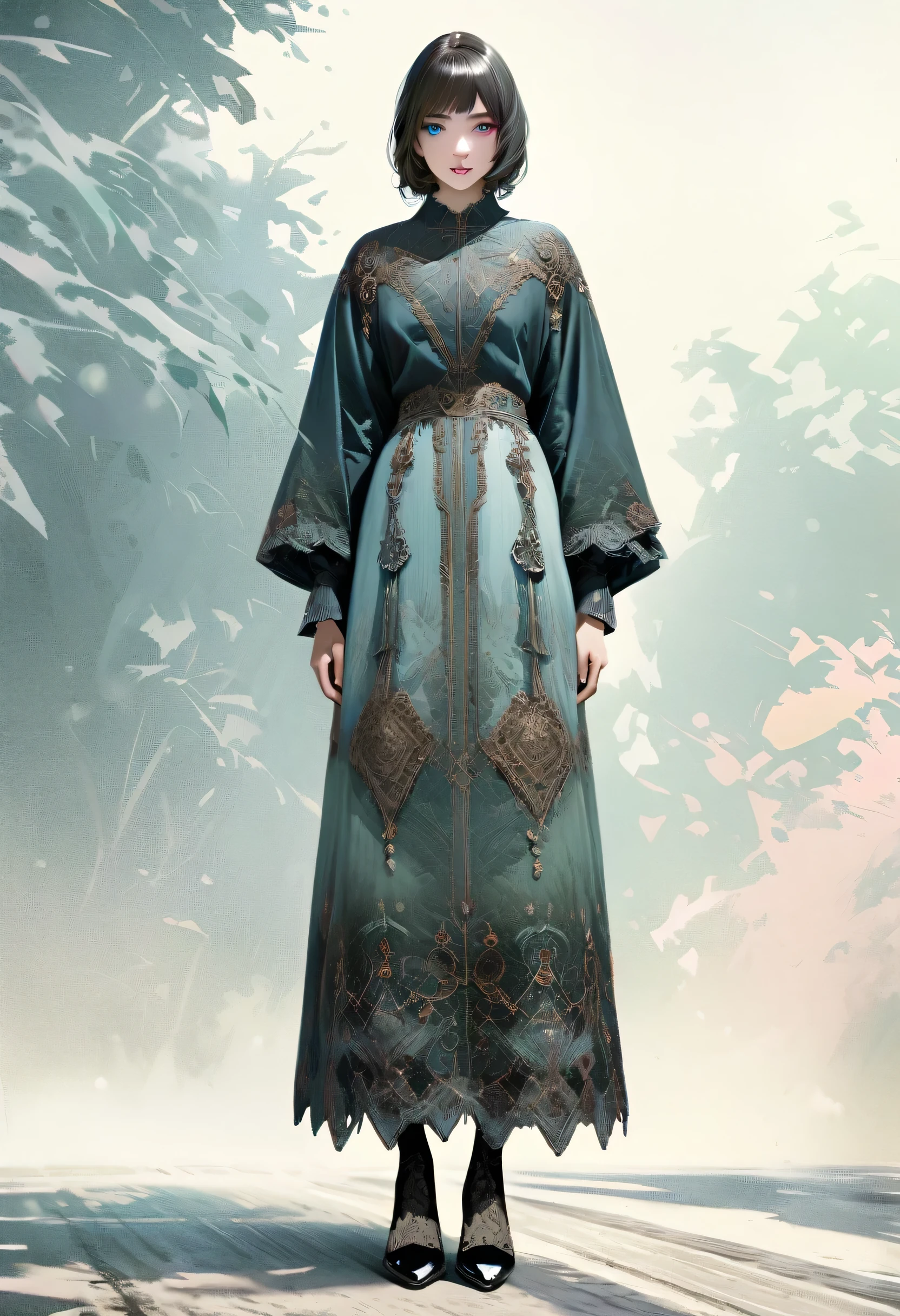 Siberia,strange,compensate,Heterochromia iridis,Intricate details,elegant,8K resolution,Faded,Minimal palette colors, Realistic rendering,Full Body Shot,walk