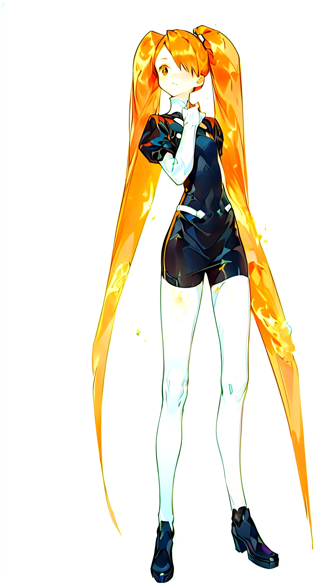 Anime girl with long orange hair and black dress, whole body adoptable, whole body!, long-haired fursona humanoid, whole body portrait of a short!, she has long orange-brown hair, whole body concept, !!whole body portrait!!, fire!! whole body, whole body with costume, whole body!!, distant whole body view, whole body;