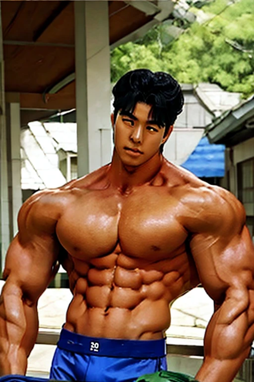 group of young buffed stacked korean guys in detail