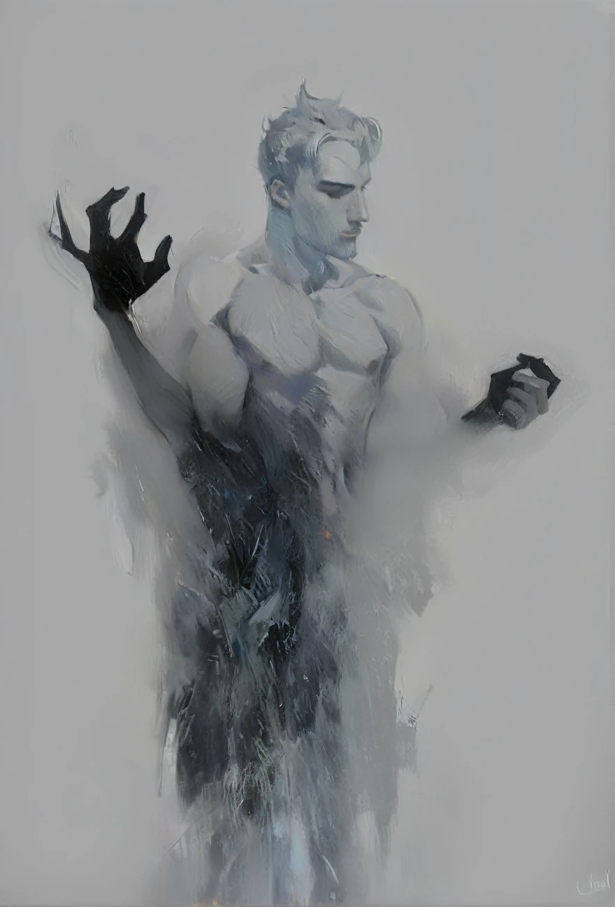 chiaroscuro technique on sensual illustration of an arafed man in white underwear, sexy masculine, diego fazio, male model, by Ludovit Fulla, model with attractive body, inspired by Ludovit Fulla, mid-shot of a hunky, the model draped in flowing, thick oil painting by Harumi Hironaka, extremely soft colors, vibrant, highly detailed, malcolm liepke painting, oil on canvas, high contrast, dramatic, refined, tonal, a thick textured oil painting, impasto brushstrokes, dry brushing,revealing underlayers, abstract landscape, moody lighting, dramatic shadows, muted earthy colors, vibrant colors, highly detailed, masterpiece,