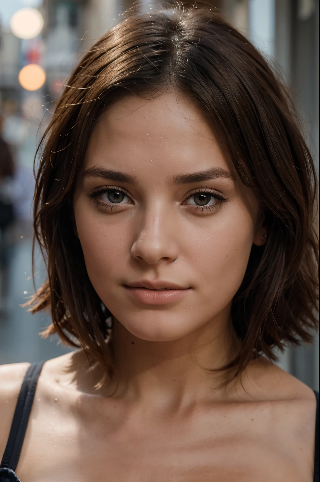 une femme brune et belle qui prend une photo ; detailed face, 8k