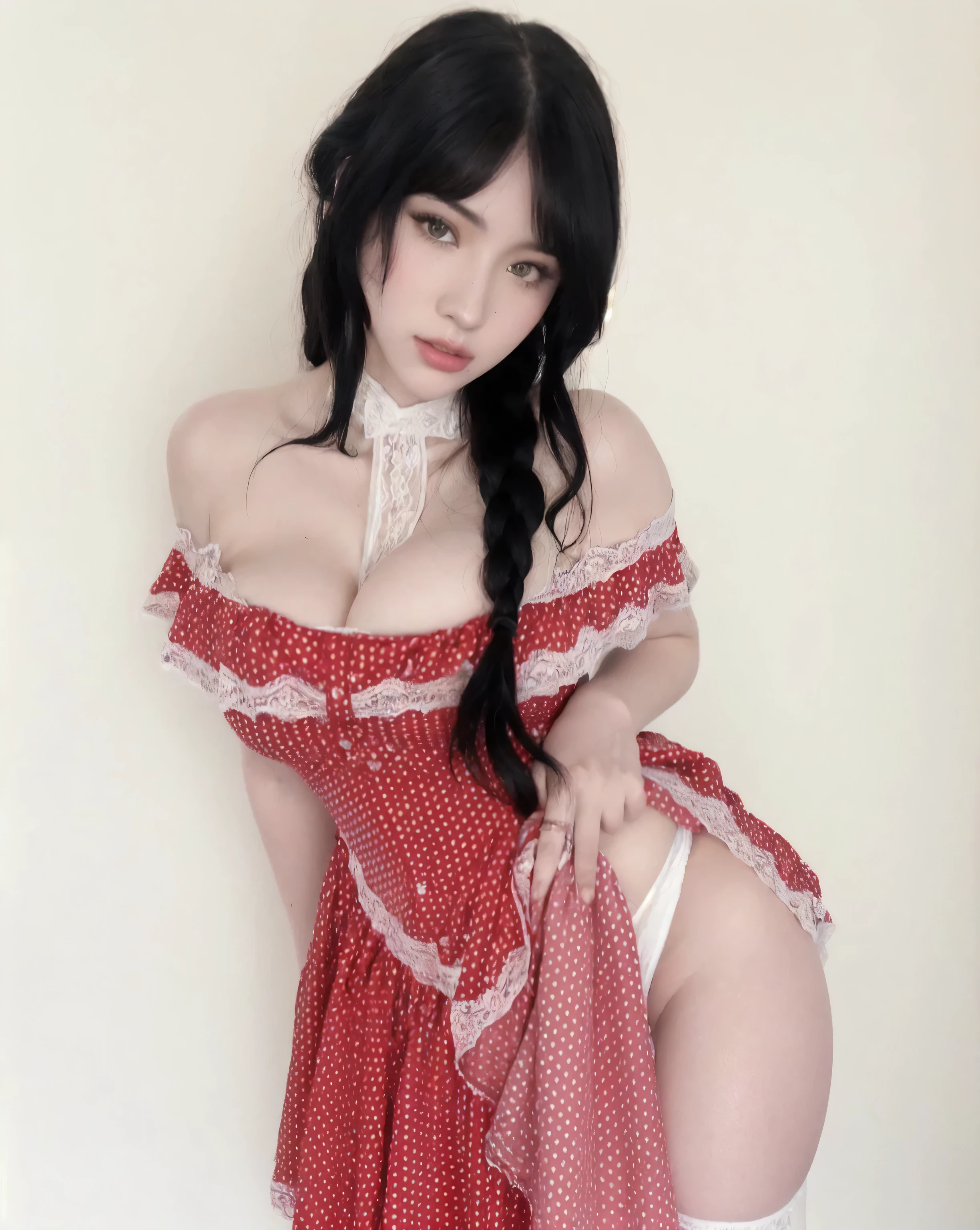 Mujer araffe con un vestido rojo posando para una foto., amoranto, pale and light skin!!, , with pale skin, encaje rojo, en vestido, better known as amoranto, bella delfina, young beautiful amoranto, 🐎🍑, soft pale white skin, pale porcelain white skin, pale white skin