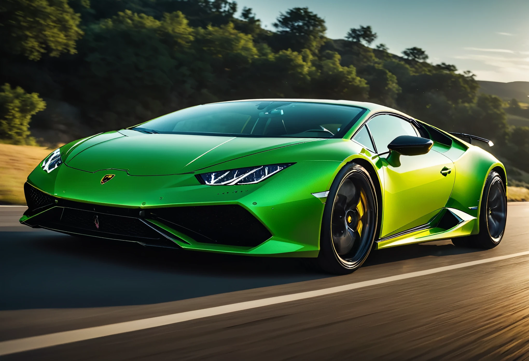 action-packed scene, intense lighting, dynamic camera angles, cinematic experience, fast-paced motion lamborghini huracan in driving , dramatic composition, vivid colors, high-res visuals, dramatic storytelling, wide cinematic shots, immersive atmosphere