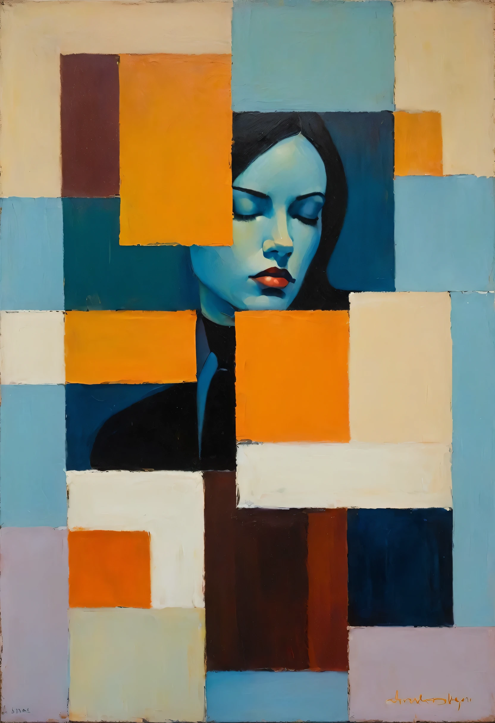 Create an evocative oil painting inspired by Malcolm Liepke, Capture the man's introspective expression and refined mood using thick, expressive brushstrokes. Infuse the painting with a warm, muted color palette, incorporating earthy tones and deep blues. Highlight the dramatic interplay of light and shadow, casting a soft, golden glow from the window. Emphasize the tactile quality of the oil paint and maintain a simple, textured background that complements the subject's contemplative presence. Blurry effect