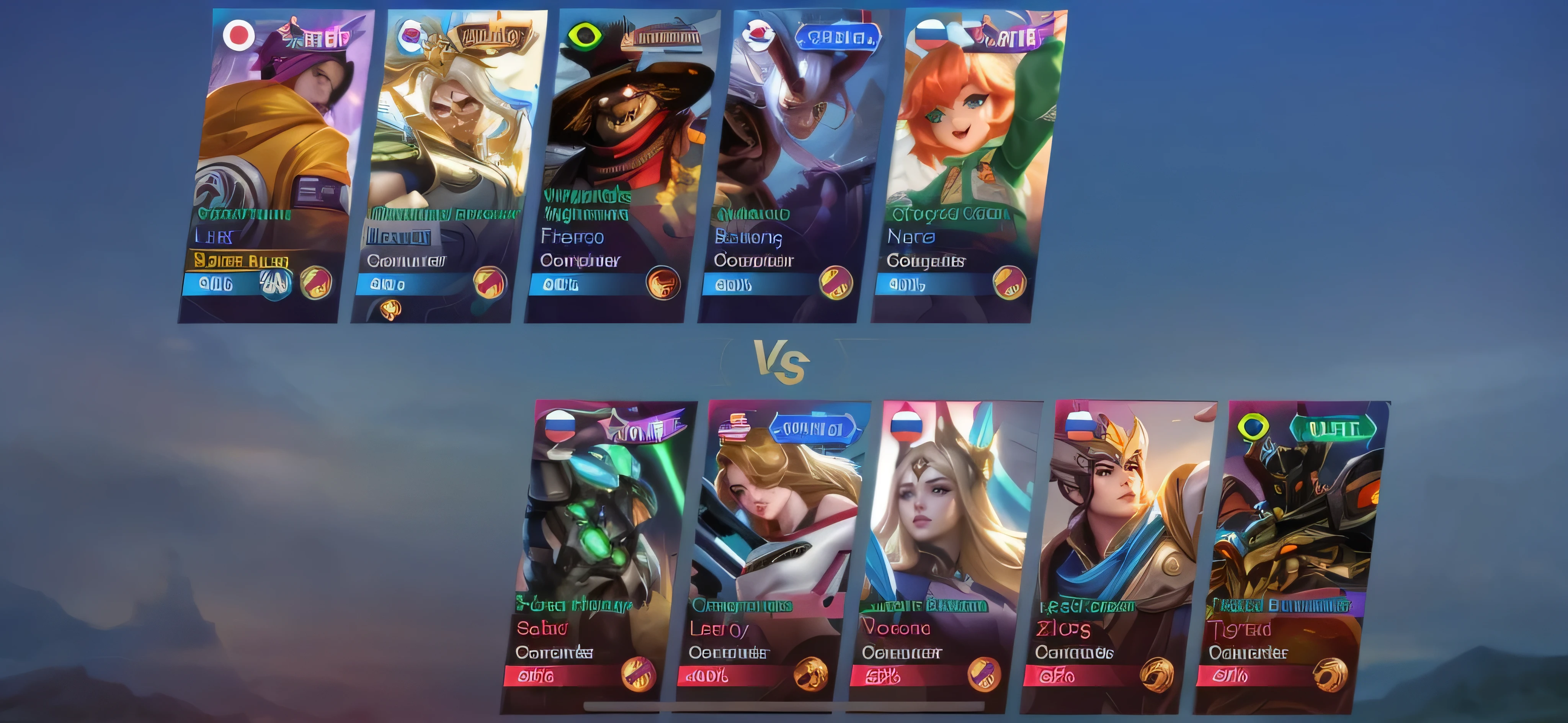 a close up of a bunch of cards on a screen, mobile legends, epic battle screen of hero, wlop and artgerm, wild rift, style of league of legends, nixeu and sakimichan, wlop and sakimichan, style of duelyst, epic compisition, qiyana, riot game, style league of legends