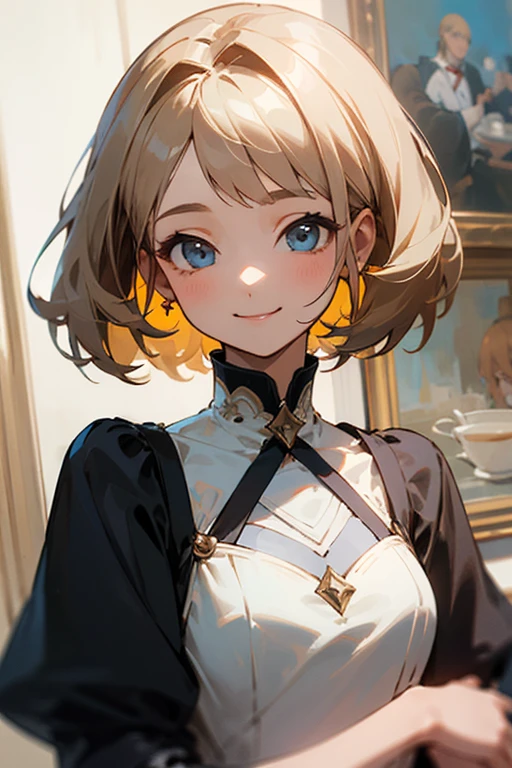 ((Top quality dress)), ((Masterpiece Cafe、smile)), (More Info1 Girl), Perfect Face
