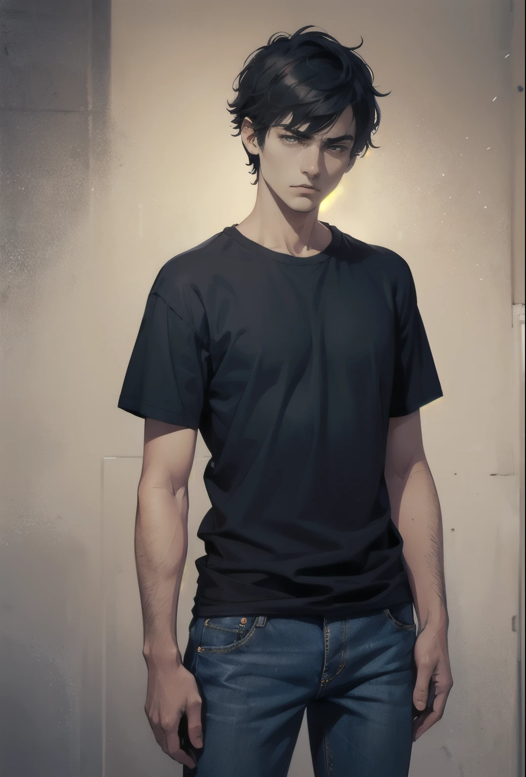 portrait, 22 years depressive guy, casual clothes, blue shirt, jeans, sadness, bored, emo,, scrawny, meager, scraggy, dry, alone, light, day, university campus