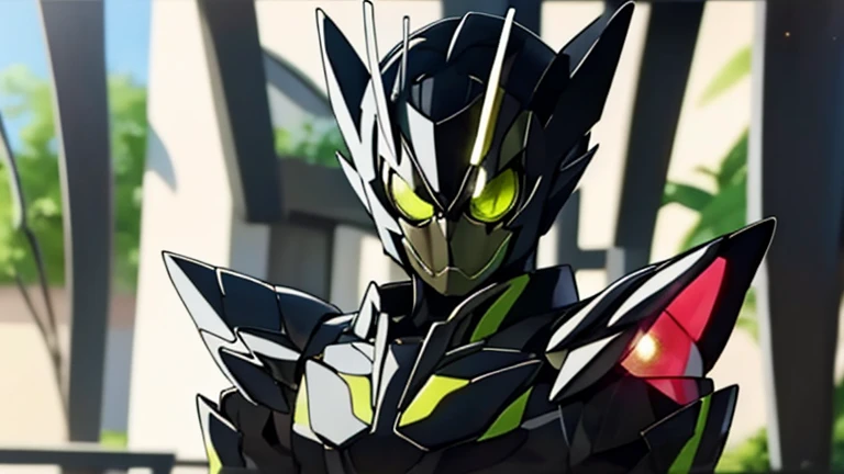 kamen rider, black armor, pastel red hue, pastel green eyes, butterfly motif, black hole motif, futuristic, visual novel cg style, BREAK looking at viewer, BREAK (masterpiece:1.2), best quality, high resolution, unity' 8k wallpaper, (illustration:0.8), (beautiful detailed eyes:1.6), extremely detailed face, perfect lighting, extremely detailed CG, (perfect hands, perfect anatomy)