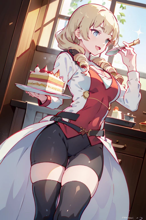 (dynamic angle:1.3, front view:1.1, breast focus:1.3, from above:1.1), (dynamic posing:1.2, sexy posing:1.2), (seductive smiling:1.3), ((looking at cake,Taking a cake out of the golden oven, worried about the outcome:1.2)),highest quality、(real、photorealistic:1.4),(ultra high resolution, 8K RAW photo, clear focus), best qualtiy, natural lighting, field depth, (Bright pupils, detailed beautiful eyes, high detailed face), Red lip, (tight focus:1.2), a girl 22yo old, Wearing a pastry chef uniform:1.3 , Thicc, thin breast, long hair, blue eyes,garter stocking, cleavage:1.2, midriff, black shorts, black thighhighs, thigh strap, pretty girl, (highly detailed beautiful face and eyes,firm breasts),real skin,((black,hair,long pony tail hair)),thin pubic hair,cute,lovely, detailed eyes,(double breasted:1.0,under bust:1.0),(with sparkling eyes and a contagious smile),open mouth, Looking at Viewer,A scene of cooking in the kitchen,looking at the golden oven
