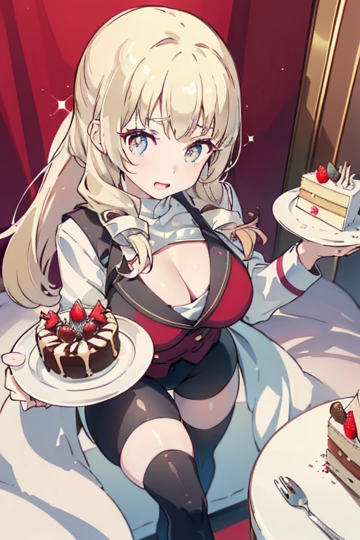 (dynamic angle:1.3, front view:1.1, breast focus:1.3, from above:1.1), (dynamic posing:1.2, sexy posing:1.2), (seductive smiling:1.3), ((looking at cake,Taking a cake out of the golden oven, worried about the outcome:1.2)),highest quality、(real、photorealistic:1.4),(ultra high resolution, 8K RAW photo, clear focus), best qualtiy, natural lighting, field depth, (Bright pupils, detailed beautiful eyes, high detailed face), Red lip, (tight focus:1.2), a girl 22yo old, Wearing a pastry chef uniform:1.3 , Thicc, thin breast, long hair, blue eyes,garter stocking, cleavage:1.2, midriff, black shorts, black thighhighs, thigh strap, pretty girl, (highly detailed beautiful face and eyes,firm breasts),real skin,((black,hair,long pony tail hair)),thin pubic hair,cute,lovely, detailed eyes,(double breasted:1.0,under bust:1.0),(with sparkling eyes and a contagious smile),open mouth, Looking at Viewer,A scene of cooking in the kitchen,looking at the golden oven
