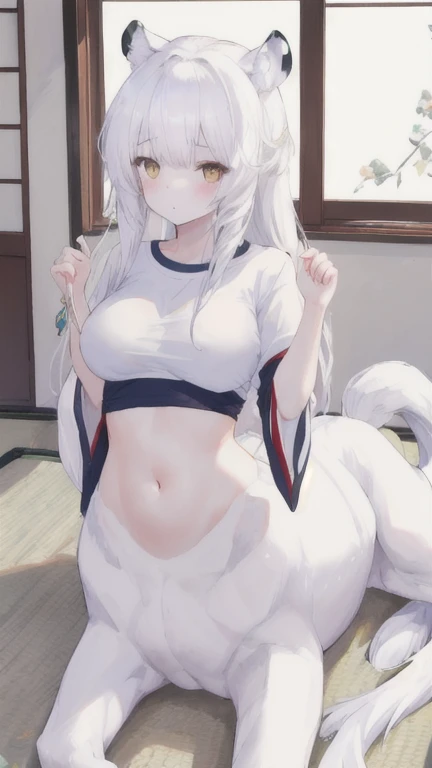 Beautiful white Kitsune, long white ears, highly detailed yellow eyes, sitting on a rock on the shore of a lake, huge dazzling blue moon reflecting in the lake, 8k, mature woman, co With a white towel, multiple white tails, very sexy figure, big breasts 