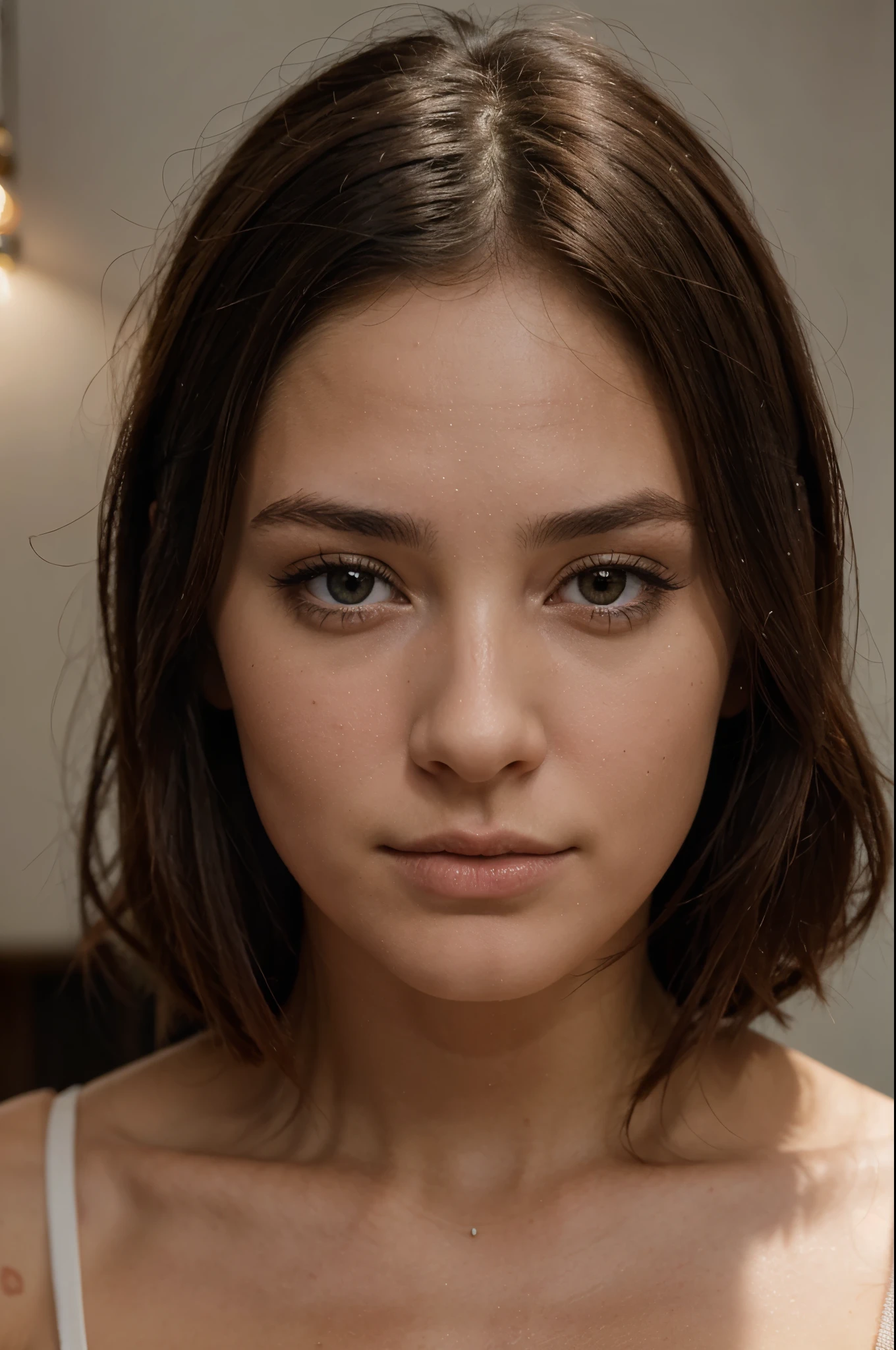 une femme brune et belle qui prend une photo ; detailed face ; 8k ; hisapnique