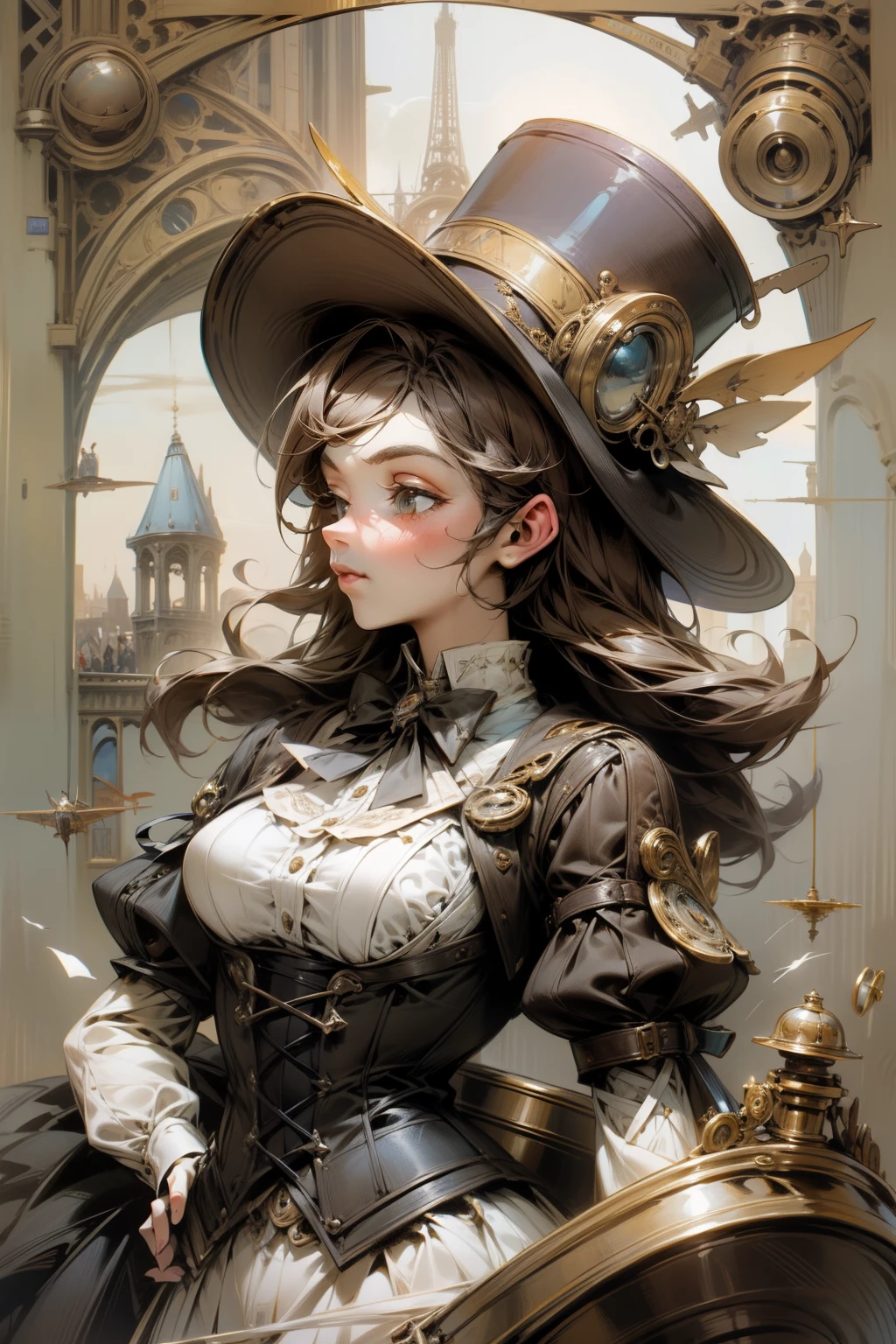 Steampunk-Aesthetic, Victorian-Era, (Corset dress, top hat, Brown: 1.0), 1 woman, Aeronautical Pioneer, Aerial Adventurer,
Steampunk-Aesthetic, Victorian-Era, (Corset dress, top hat, Brown: 1.0), 1 woman, Aeronautical Pioneer, Aerial Adventurer,
1849-1932 "CARLOTTA THE LADY AERONAUT." Made many balloon ascensions and assisted her husband with aeronautic experiments, --s 250 --v 5.2 --s2,