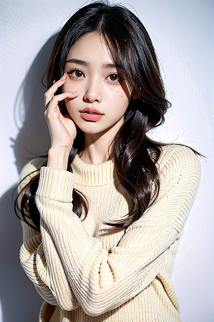 1girl,sweater,white background,