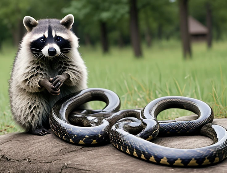 Raccoon riding Snake