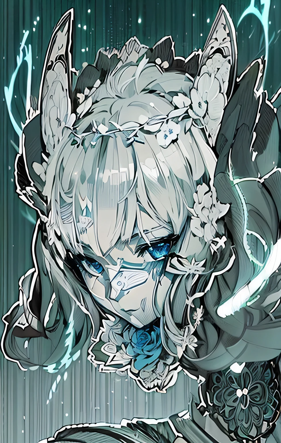 With blue eyes、Anime girl wearing a flower crown on her face, Anime Style 4 k, Detailed digital anime art, Stunning Anime Face Portraits, Detailed portrait of an anime girl, Beautiful anime faces, Anime portrait of Shiina Ringo, Digital anime illustration, Beautiful artwork illustration, Korean Art Nouveau Animation, Mucha style 4K, Anime Style. 8k, Anime Style illustration