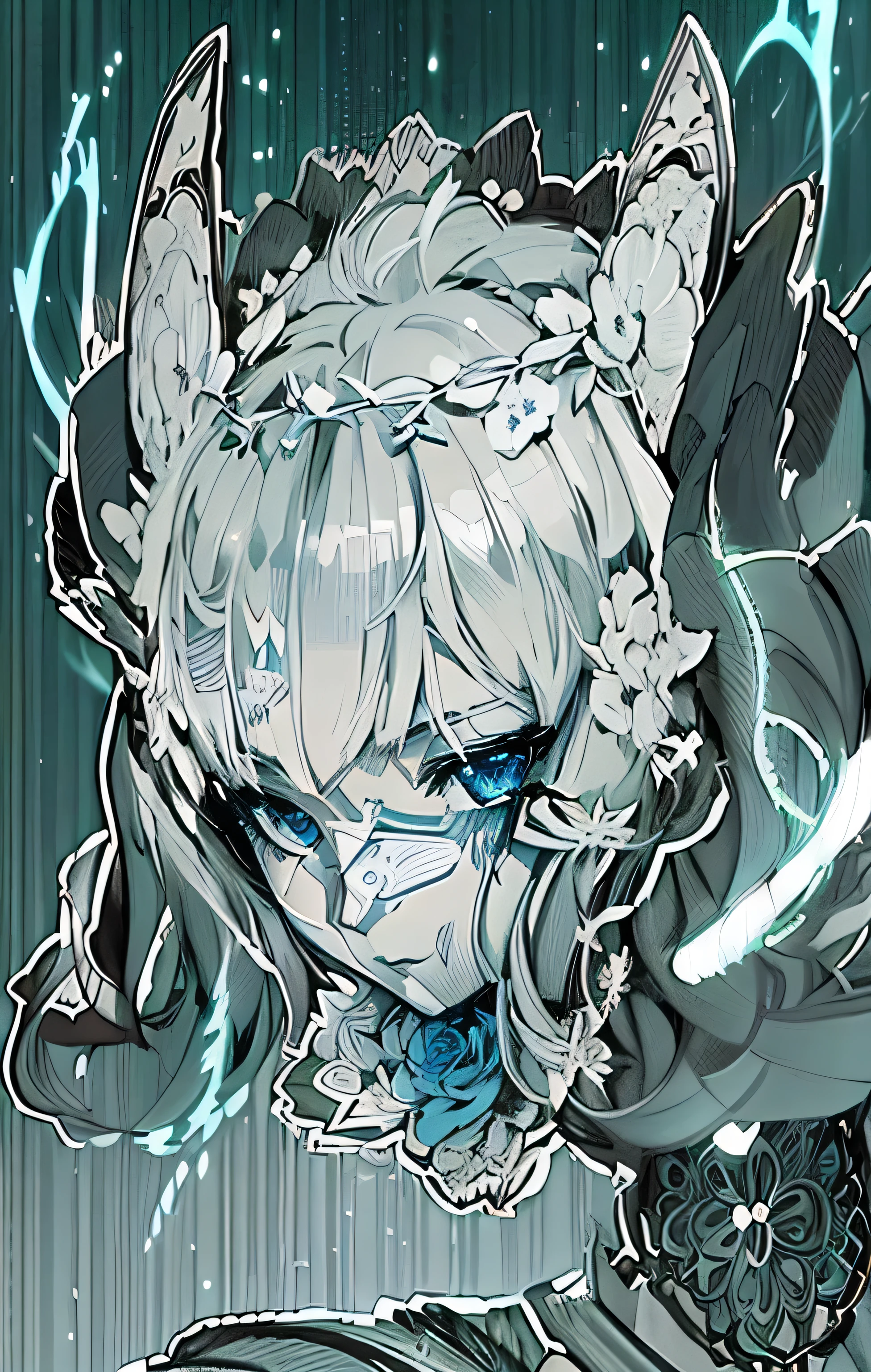 With blue eyes、Anime girl wearing a flower crown on her face, Anime Style 4 k, Detailed digital anime art, Stunning Anime Face Portraits, Detailed portrait of an anime girl, Beautiful anime faces, Anime portrait of Shiina Ringo, Digital anime illustration, Beautiful artwork illustration, Korean Art Nouveau Animation, Mucha style 4K, Anime Style. 8k, Anime Style illustration